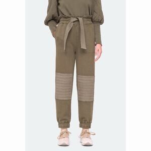 Sea New York Layla Dark Olive Green Quilted Paperbag Waist Jogger Sweatpants